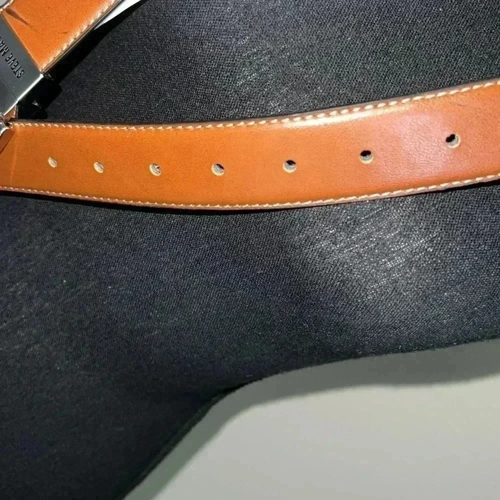 Steve Madden Men’s Dress Black Tan Reversible Belt Silver Tone Buckle NWOT